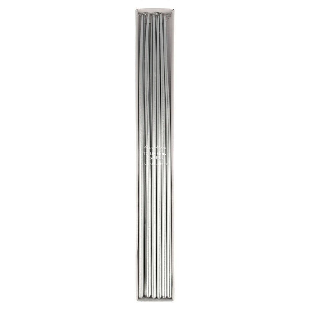 Meri Meri - Silver Tall Tapered Candles - Gümüş Uzun Mumlar - 12'li