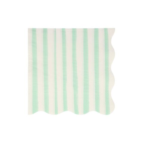 Meri Meri - Mint Stripe Napkins - Mint Çizgili Peçete - L - 16'lı