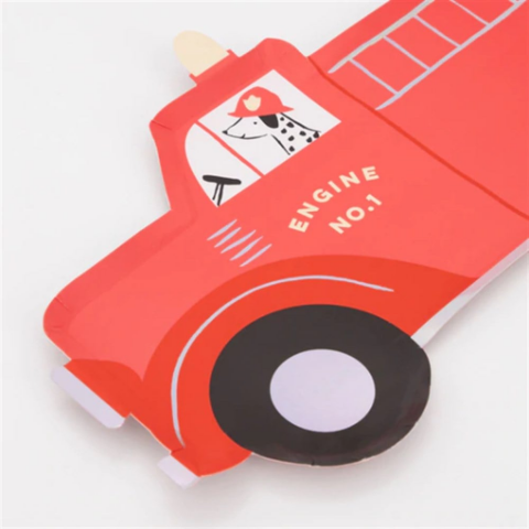 Meri Meri - Fire Truck Plates - İtfaiye Kamyonu Tabaklar - 8'li