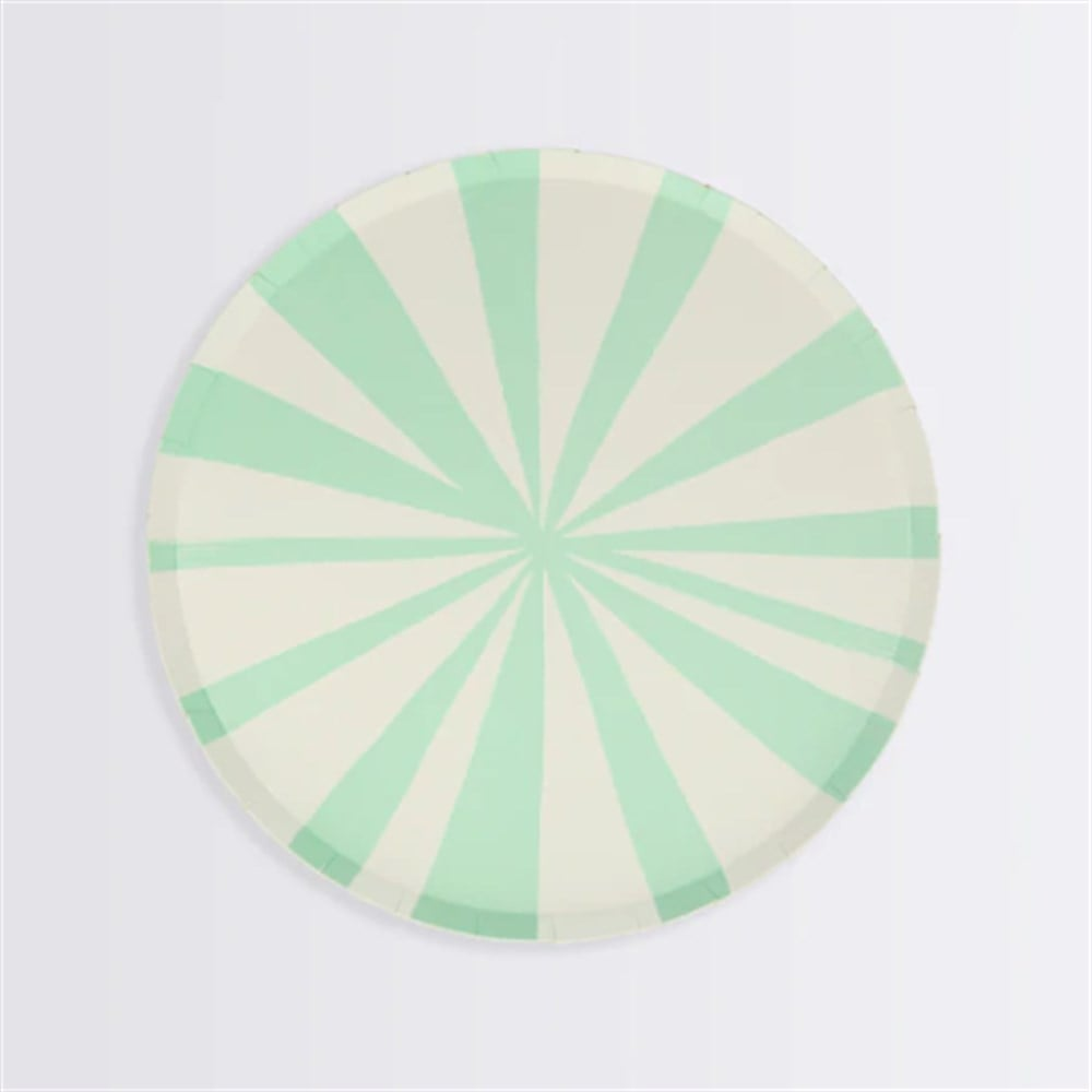 Meri Meri - Mint Stripe Plate - Mint Çizgili Tabaklar - S - 8'li