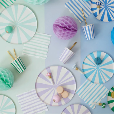 Meri Meri - Mint Stripe Plate - Mint Çizgili Tabaklar - S - 8'li
