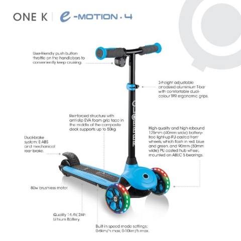 Globber Scooter / One K E-Motion 4 Işıklı Elektrikli Scooter - Koyu Gri