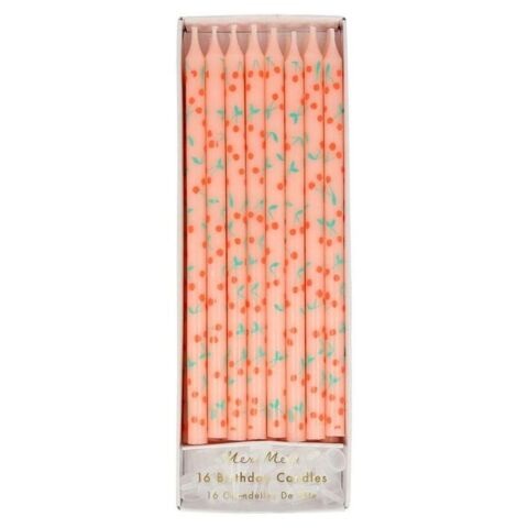 Meri Meri - Tapered Cherry Candles - Kiraz Desenli Mumlar