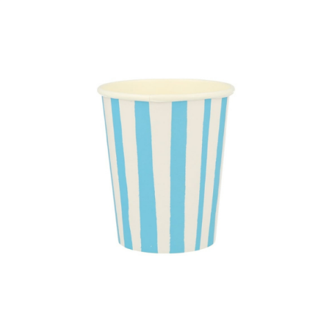 Meri Meri - Blue Stripe Cups - Mavi Çizgili Bardaklar - 8'li