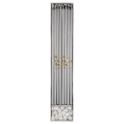 Meri Meri - Silver Long Candles - Uzun Gümüş Mum