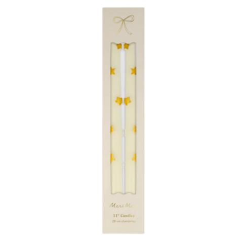 Meri Meri - Gold Star Taper Candle - Altın Yıldız Detaylı Mumlar (2'li)
