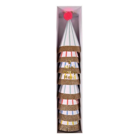 Meri Meri - Stripe & Pompom Mini Party Hats - Çizgili & Ponponlu Mini Parti Şapkaları